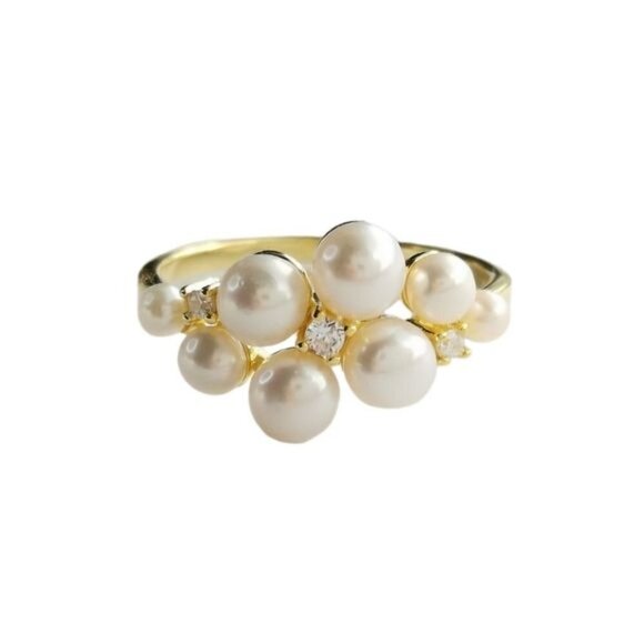NEW cultured white pearl cz ring in 14k Gold overlay size 8 - Picture 1 of 7